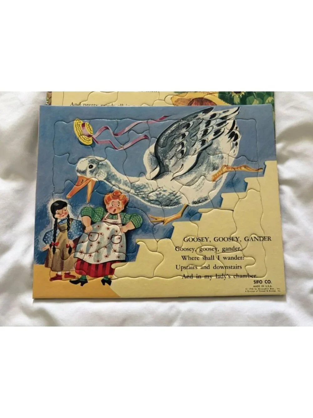 Vntg 1956 SIFO Fiberboard Inlay Puzzles FOUR in Original Box Nursery Rhyme 9Z1